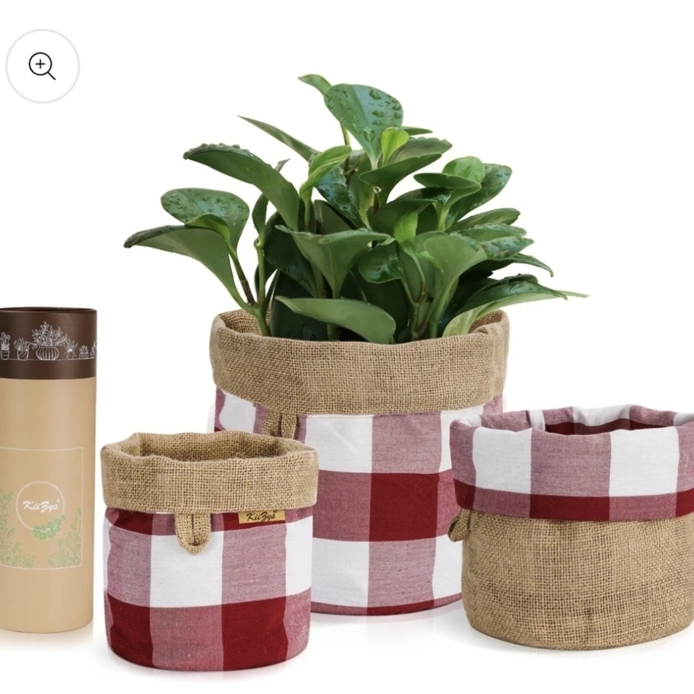KiiZYs - 3 House Plant Pot Covers (5' 6' 8' Inch) - Red Reversible, Burlap, NWT